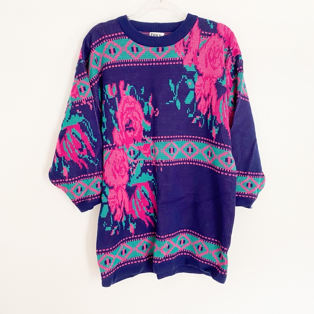 Vintage 90s Cottagecore Grandpa Oversized floral sweater M